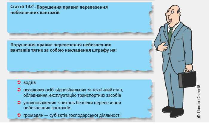 Стаття 132-1 КпАП Порушення правил перевезення небезпечних вантажів