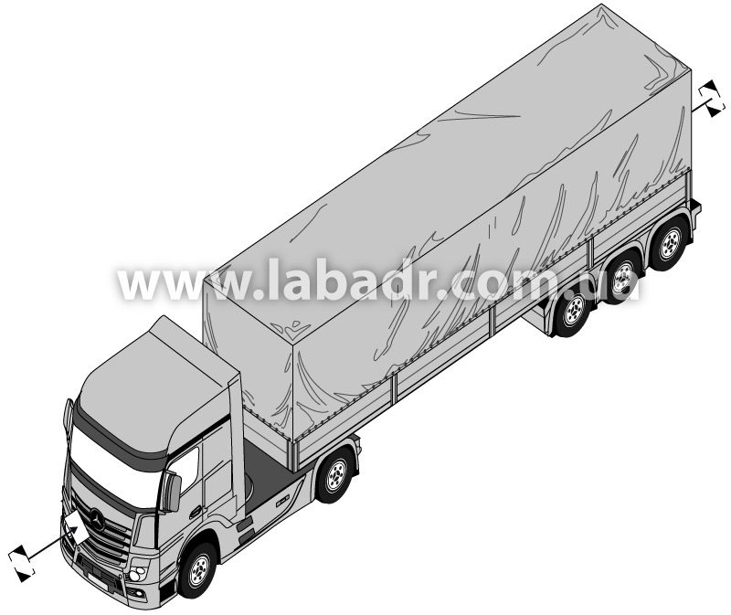 Места крепления маркировочных знаков для опасных грузов в ограниченных количествах на транспортной единице