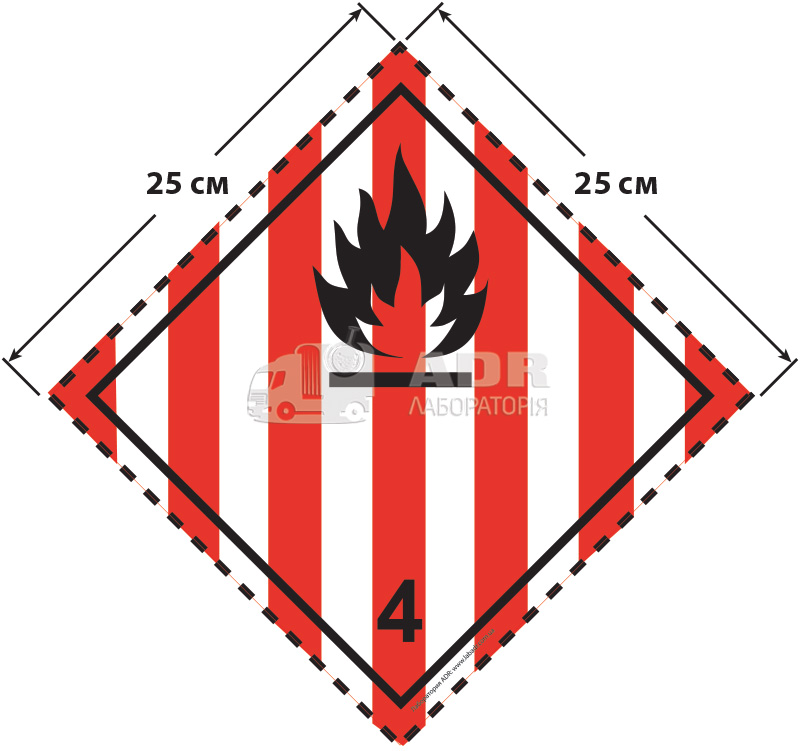 Большой знак опасности 25 на 25 см (№ 4.1) для легковоспламеняющихся твердых веществ
