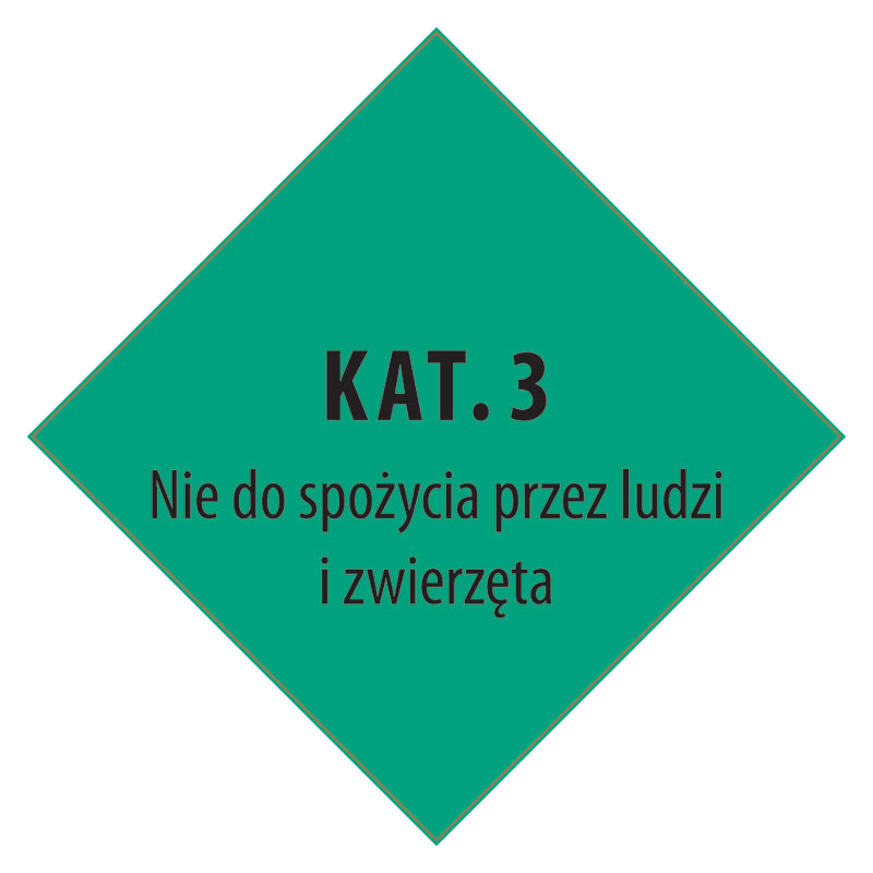 Знак «КАТ.3 Nie do spożycia przez ludzi i zwierzęta» для перевозки субпродуктов животного происхождения (на польском языке)