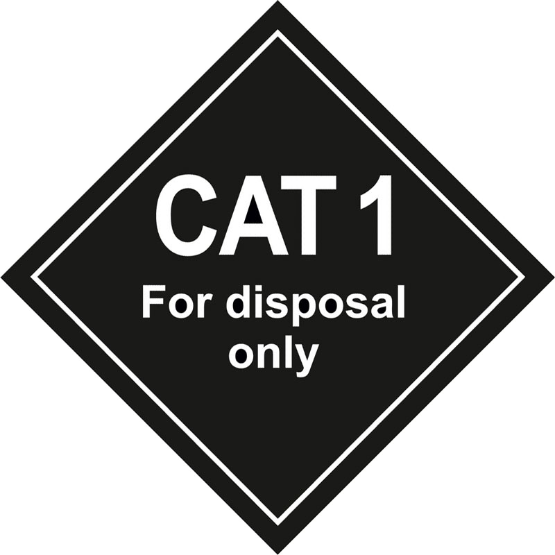 Наклейка CAT 1 For Disposal Only на английском языке (КАТ 1 Знак \