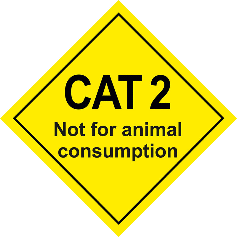 Наклейка CAT 2 Not for animal consumption на английском языке (КАТ 2 \