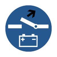 Наклейка «Обязательное отключение аккумулятора или главной электрической цепи»  10 на 10 см