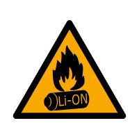 Наклейка «Предостережение: опасность возгорания литий-ионного аккумулятора» 10 на 10 см